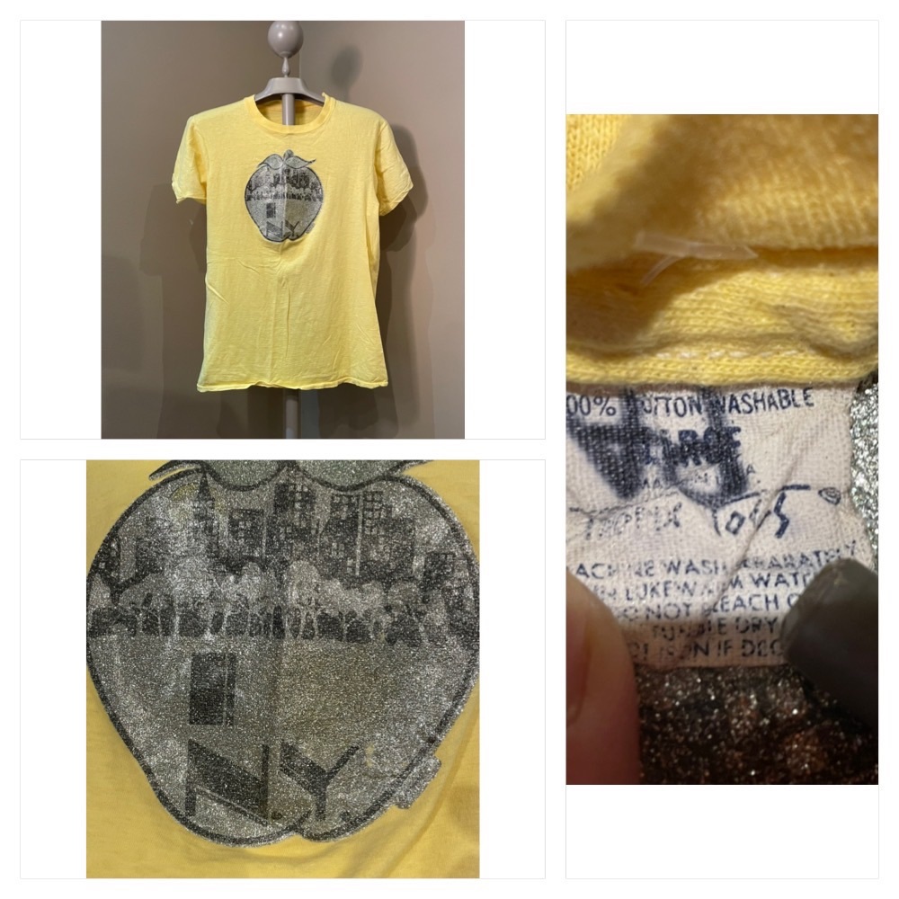 Vtg 70s NY Glitter iron on transfer tourist tee .